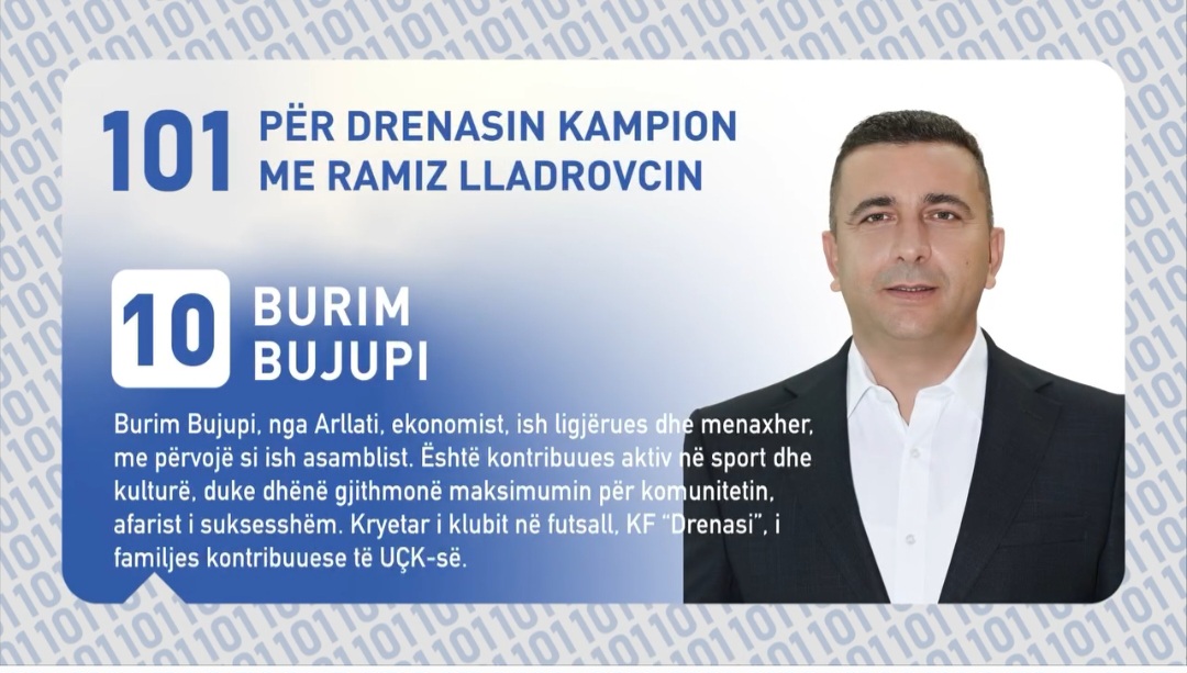 Burim Bujupi  kandidati i përkushtuar për Drenasin Kampion